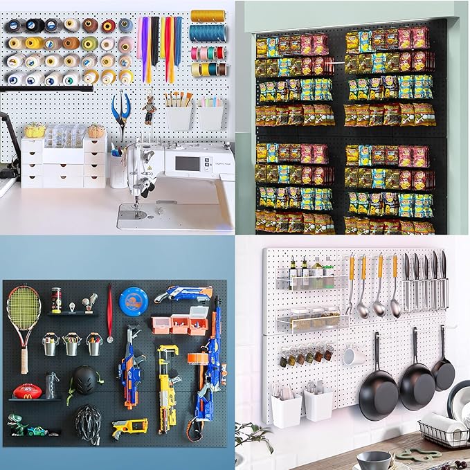 FZK Peg Board, 74PCS Metal Pegboard Wall Organizer Kit. Heavy Duty Pegboard, White Pegboard for Garage Craft Room Workbench Office Kitchen Tool Organization, 24 * 24