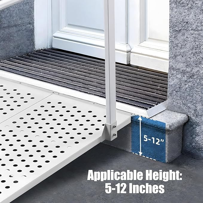 Wheelchair Ramp with Handrails for 5-12" Rise, Heavy Duty Handicap Ramp with Adjustable Flap, Portable Ramp for Home Steps, Stairs, Doorways, Curbs, Waterproof & Rust-Proof, 440 lbs Capacity
