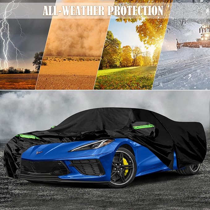 Waterproof Car Covers Replace for 2020–2025 Corvette C8, 6 Layers All Weather Custom-fit Car Cover with Zipper Door for Snow Rain Dust Hail Protection (C8)
