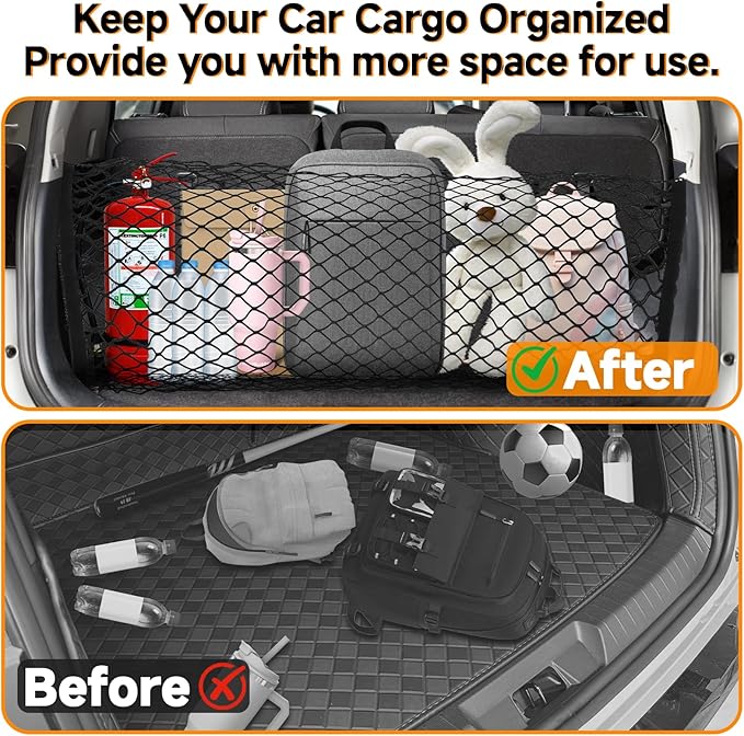Truck Bed Cargo Net Trunk Netting Fit for All Pickup Trucks, SUV,Cars & Trailers,(51.2"x17.8" to 65"x17.8") Double Thick Heavy Duty Pickup Truck Bed Organizer-5mm Bungee,4 Metal Hooks