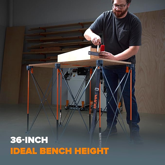 BORA Centipede Folding Work Bench Table for Garage, Heavy Duty Collapsible Portable Workbench, 2x4 Ft Construction Table, 36 Inch Height, 2500 Lb Capacity Comes with Carry Strap CT6