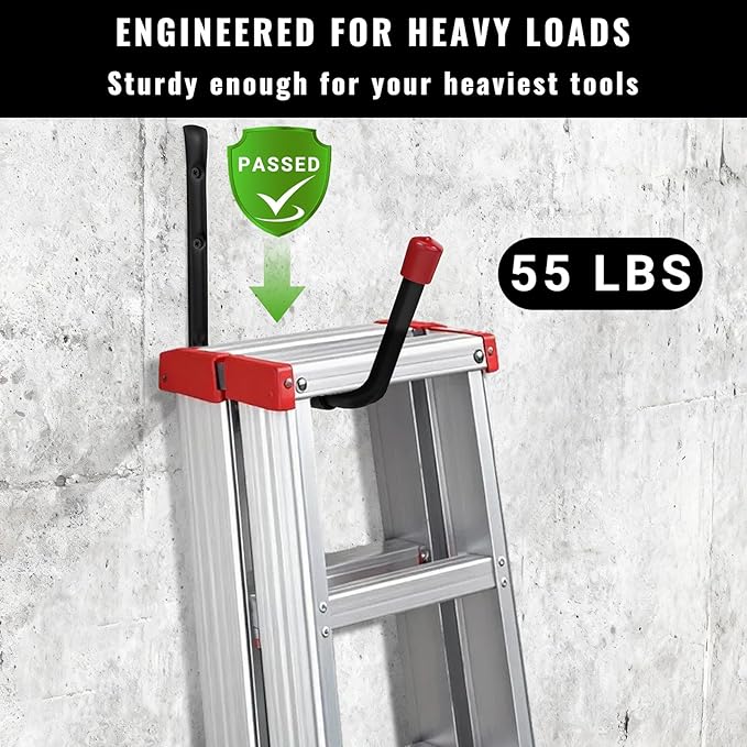 6 Pack Garage Hooks Heavy Duty, 4.41 Inch Easy to Install Steel Ladder Storage Hooks, Wall Mount Organizer with EVA Pads for Kayaks, Bikes, Chairs, Tools