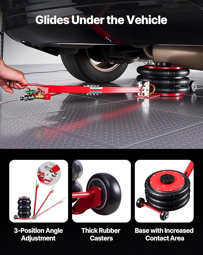 VEVOR Air Jack, 5 Ton/11023 lbs Triple Bag Air Jack, Airbag with Six Steel Pipes, Lift Up to 18.3 inch/464 mm, 4-10 s Fast Lifting Pneumatic with Adjustable Long Handle for Cars, SUVs, Pickup Trucks