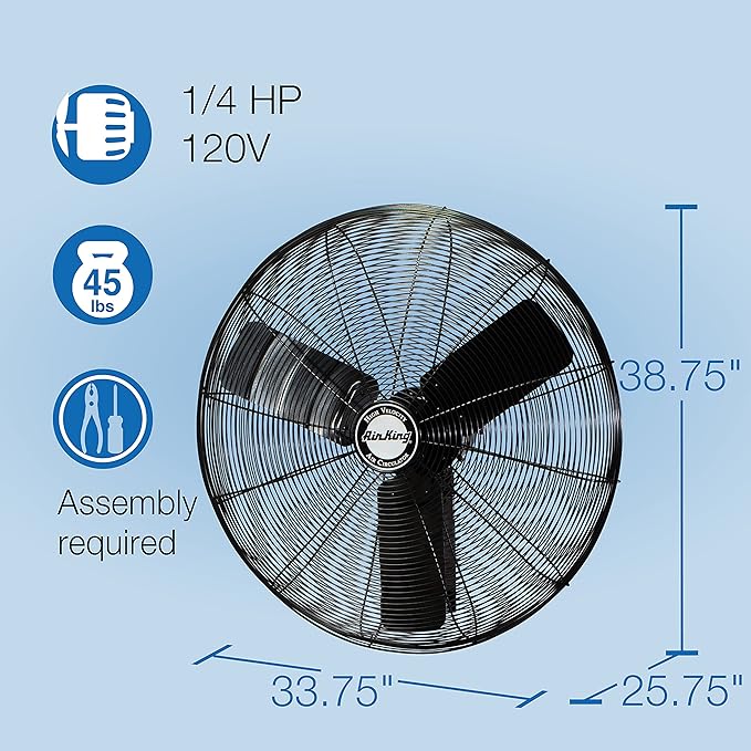 Air King 9030 30-Inch 1/4-Horsepower Industrial Grade Wall Mount Fan with 7,400-CFM, Black Finish