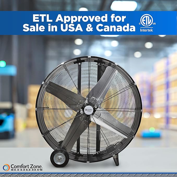 Comfort Zone CZMC42 High-Velocity Industrial Heavy Duty 2-Speed 2-Wheel Drum Fan with Aluminum Blades – 42"