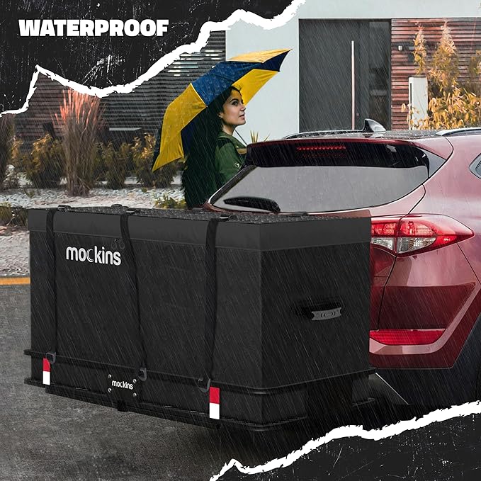 Mockins 25 CuFt All-Weather Trailer Hitch Cargo Carrier Bag | 60"x24"x31" Versatile Truck Bed Waterproof Storage & Cargo Bag for Hitch Carrier | Vehicle Soft-Shell Carriers w/Straps, Lock & Carry Bag