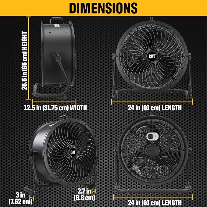 Caterpillar® fan 18”-Blade High-Velocity Drum Fan Heavy Duty Industrial Grade (Black, 2-in-1): 3,400 CFM, 4-Speed, 360 Degree Adjustable Drum Head, Dual Ball Bearing Motor with Die-Cast Cover