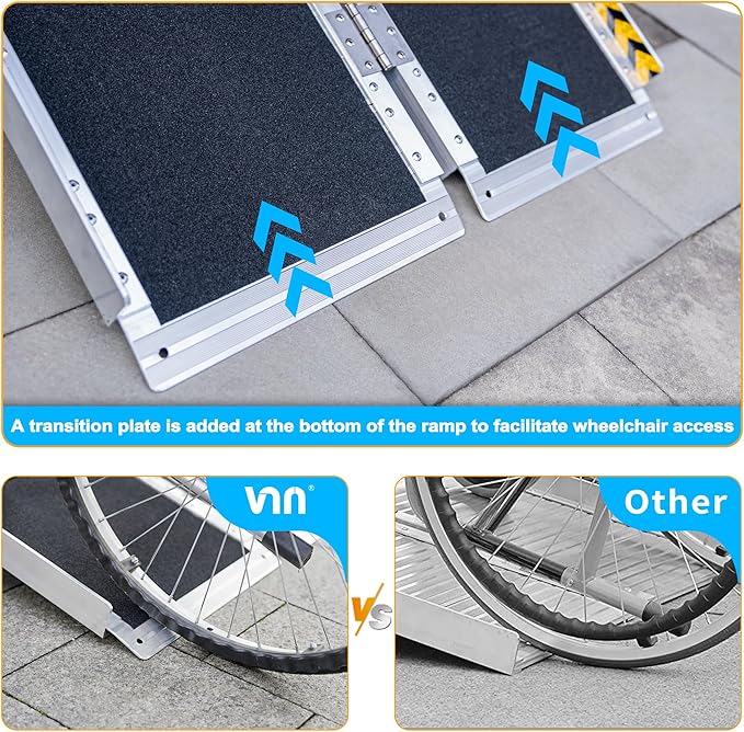 VNN 2FT & 8FT Portable Wheelchair Ramp, Non-Slip Aluminum Folding Handicap Ramp, Door Threshold Wheelchair Ramps for Home, Wheel Chair Ramp for Home Steps, Scooter Ramp for Car, Doorways, Curbs, Stair