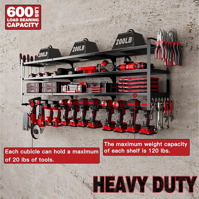 NattyDot 48" Large Power Tools Organizer Wall Mount,12 Drill Holder for Garage, Workshop Heavy Duty Storage Rack