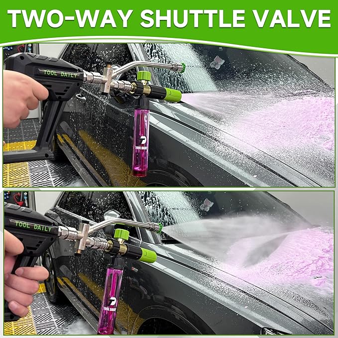 Tool Daily Short Pressure Washer Gun with Mini Foam Cannon, Dual Connector Accessory, 5 Power Washer Nozzle Tips, 1/4 Inch Quick Connect