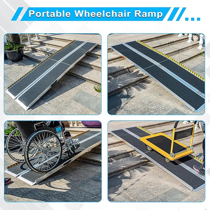 VNN 2FT & 8FT Portable Wheelchair Ramp, Non-Slip Aluminum Folding Handicap Ramp, Door Threshold Wheelchair Ramps for Home, Wheel Chair Ramp for Home Steps, Scooter Ramp for Car, Doorways, Curbs, Stair