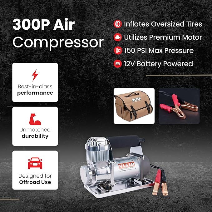 VIAIR 300P - 30033 Tire Inflator Portable Offroad Air Compressor for Truck & SUV, 12V On/Off Road Tire Pump Air Compressor Portable Heavy Duty 150 PSI