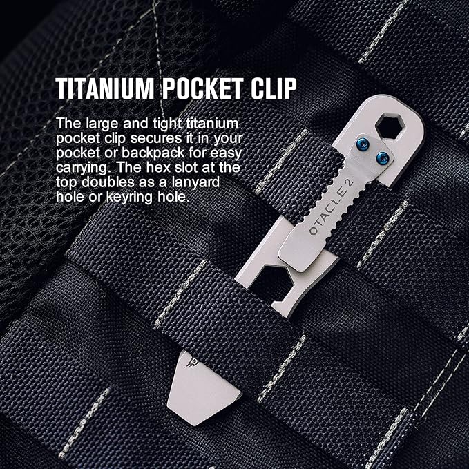 OKNIFE Otacle 2 EDC Ti Bottle Opener, Pry Bar with Metric Ruler, Multi-sized Hex Wrench and Pocket Clip(Gray)