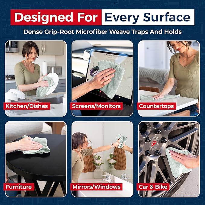 USANOOKS Microfiber Cleaning Cloth - Sea Green - 8Pcs (12.5x12.5 inch) High Performance - 1200 Washes, Ultra Absorbent Car Towel Traps Grime & Liquid for Streak-Free Mirror Shine - car Washing Cloth