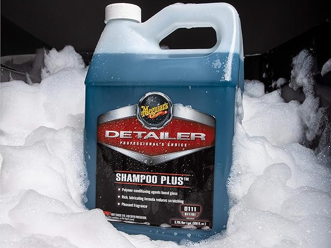 Meguiar's Shampoo Plus, Lubricating Car Wash Soap Lifts Dirt and Grime Off Car Surfaces, Cleans Paint Without Swirling or Scratching, Deepens Gloss and Boosts Shine, 1 Gal