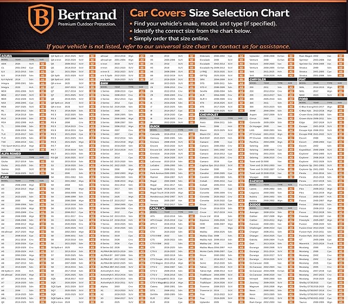 BERTRAND Premium Sedan Car Cover (185 x 71 - Size - A2) - Waterproof All Weather | Mirror Pockets + Door Zipper | Cotton-Lined | UV Protection + Reduces Hail Impact | Large Sedans