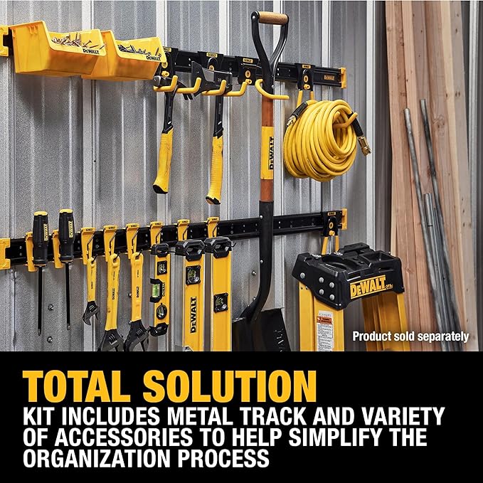 DEWALT Tool Organizer, 21 Piece Accessory Starter Kit, Includes 2 Metal Rails, 13 Hooks, and 2 Plastic Bins, DEWALT Workshop Storage System Compatible (DWST82801)