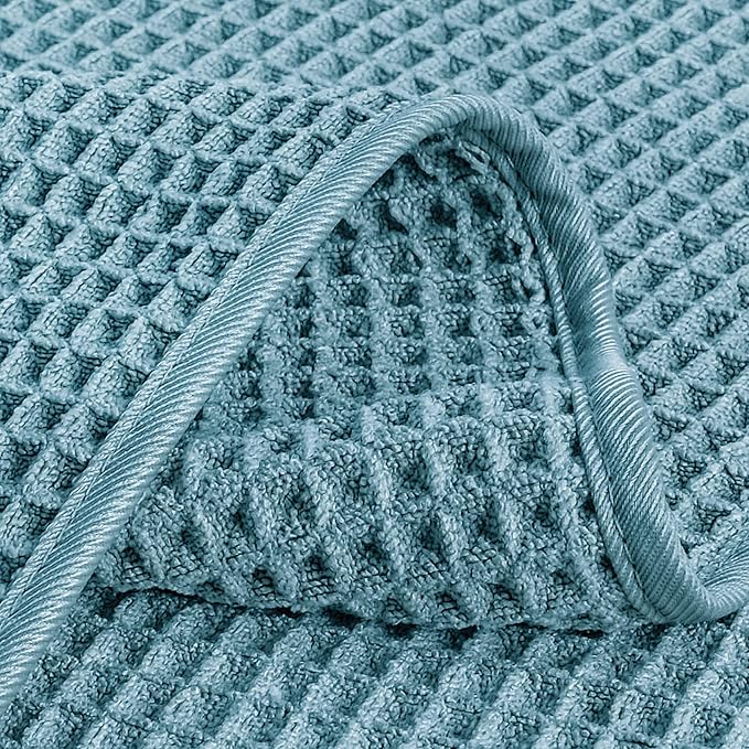 POLYTE 430 GSM Microfiber Lint Free Washcloth Face Towel, 13 x 13 in, 4 Pack (Waffle Weave)