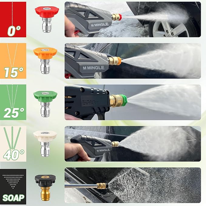 M MINGLE Dual Lance Pressure Washer Wand for Foam Cannon, Dual-Connector Power Washer Wand with 5 Pressure Washer Nozzle Tips, 5000 PSI