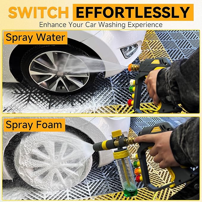 PWACCS Pressure Washer Small No-Dilution Foam Cannon Pro with Short Gun, Power Washer Soap Foam Gun with 4 Spray Nozzles for Car Wash