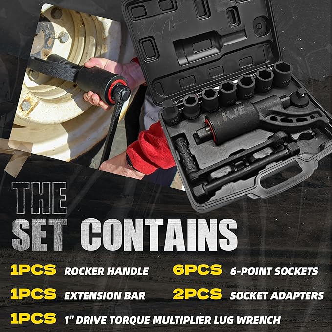 KJE Heavy Duty Torque Multiplier Wrench Set, w/ 24mm~38mm Cr-v Socket (4800 N/M, 3,540 ft/lb), 1:64 Saving Lug Nut Remover Torque Wrench for Semi Truck & RVs