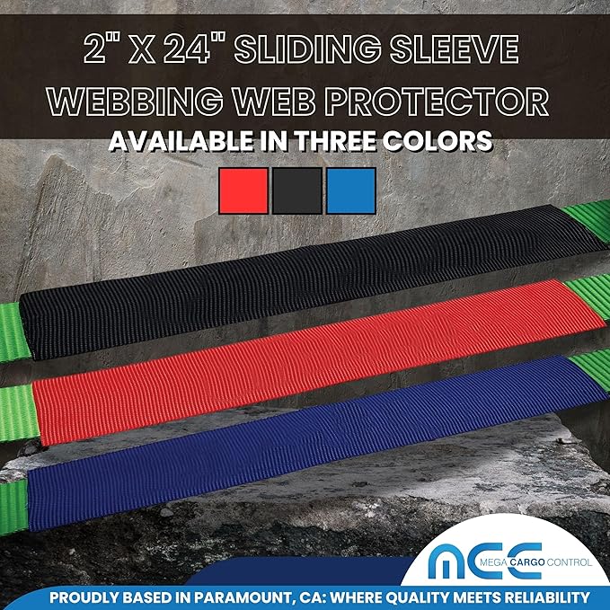 Mega Cargo Control Webbing Protectors for 2" Wide Tie-Downs, Tow Straps, Winch Tie Down System - Black, 24" Sliding Sleeves (10 Pack)