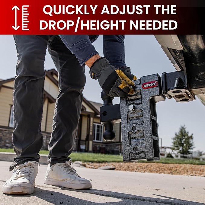 GEN-Y Hitch Tow Hitch for 2.5" Receiver - 9" Drop/Rise with 4 Adjustable Positions, Includes Dual Ball Mount and Locking Pin, 21,000 lbs Towing Capacity, 3,000 lbs Tongue Weight, Silver