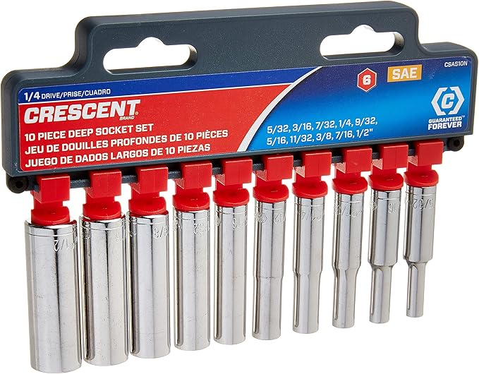 Crescent 10 Piece1/4" Drive 6 Point Deep SAE Socket Set - CSAS10N