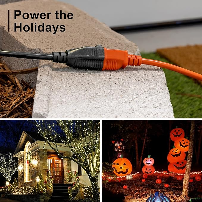 GE Outdoor Extension Cord, Heavy Duty 16AWG 3 Prong Extension Cord Outdoor, 13 Amp 15 Ft Long Power Cable, UL Listed, Black, 50369