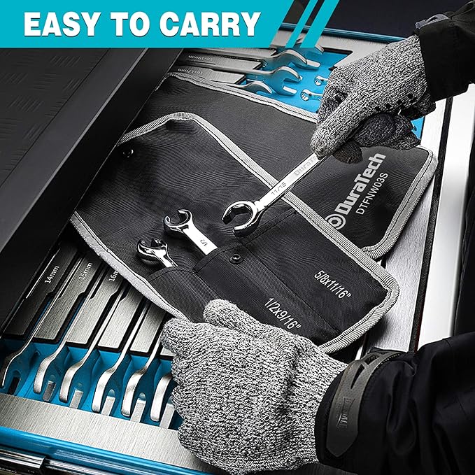 DURATECH Flare Nut Wrench Set, SAE, 3-piece, 3/8'', 7/16'', 1/2'', 9/16'', 5/8'', 11/16'', CR-V Steel, Organizer Pouch Included