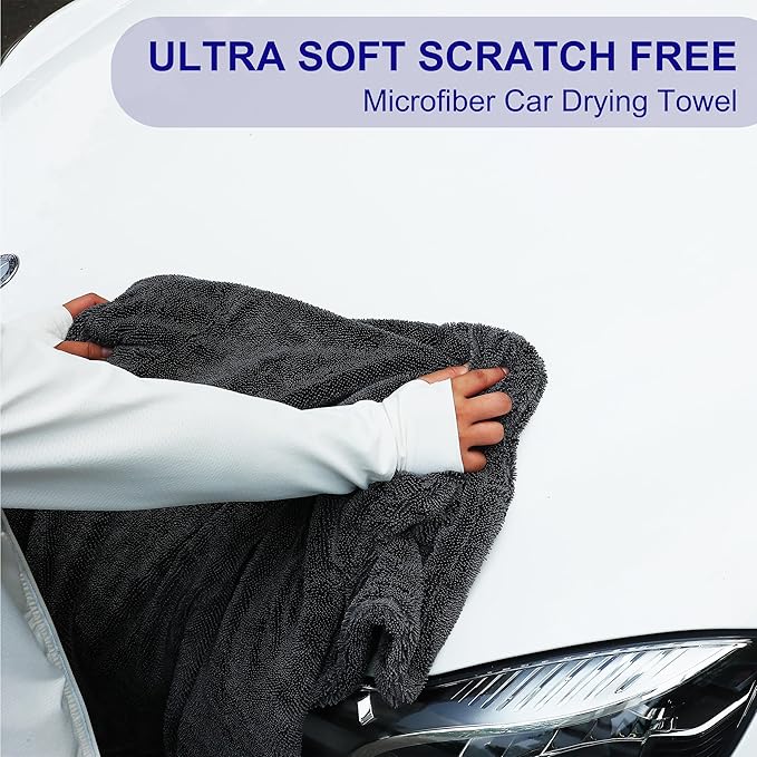 Amooca Car Drying Towel Large Premium 1200 GSM Microfiber Thickened Twisted Ultra Absorbent Cleaning Cloth No Scratching for Quick Effortless Dry 24''x35''