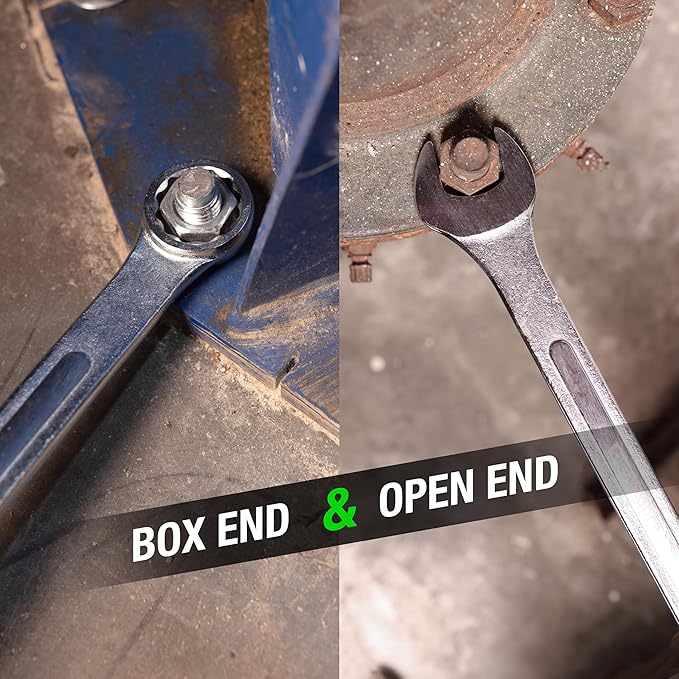 OEMTOOLS 22100 6-PC SAE Jumbo Combination Wrench Set, 1-1/16" to 1-7/16", 12 Pt. Box End Wrenches, 15° Offset for Knuckle Clearance, Chrome Plated Finish with Wrench Roll