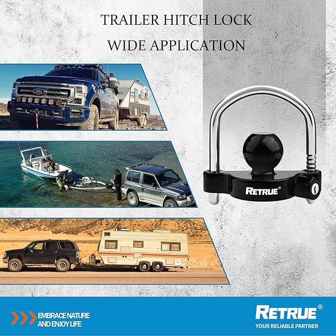 RETRUE Universal Coupler Lock Trailer Locks Ball Hitch Trailer Hitch Lock Adjustable Security Heavy-Duty Steel fits 1-7/8 Inch, 2 Inch, 2-5/16 Inch Couplers, Black (Pack of 2)