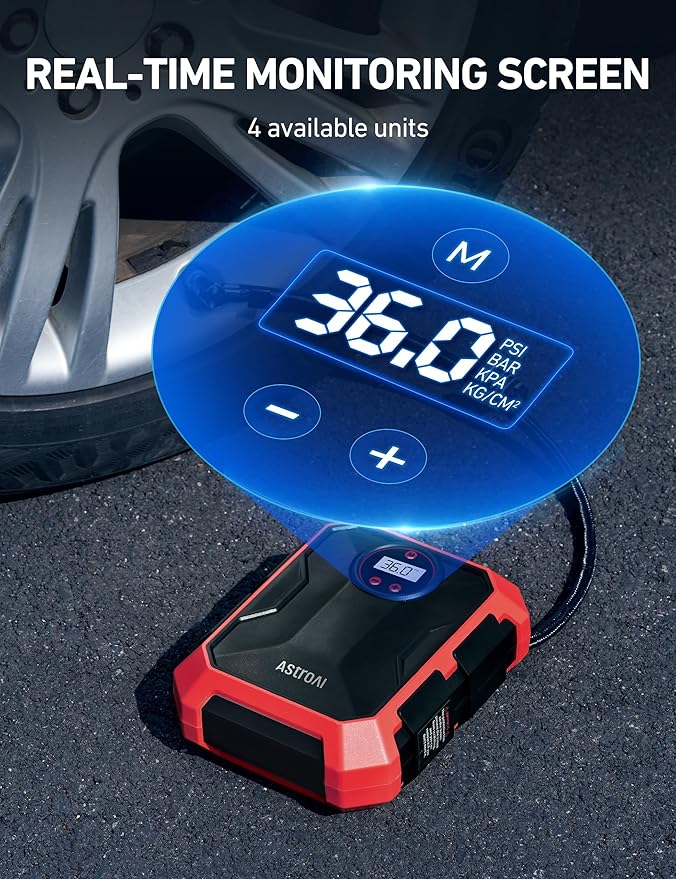 AstroAI Portable Air Compressor and Tire Inflator - 12V DC Auto Accessory with LED Light and Digital Display - 100PSI for Car, Bicycle and Other Tires (Pack of 2)