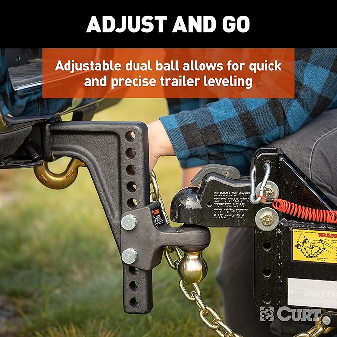 CURT 45939 HD Deep-Drop Adjustable Trailer Hitch Ball Mount with Dual Ball, 2-1/2" Shank, Up to 20,000 lbs