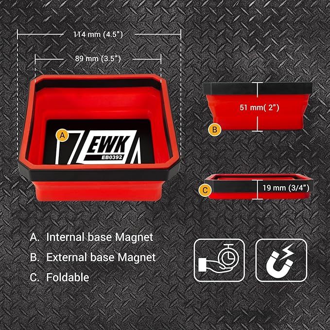 EWK 3 Pcs Collapsible Magnetic Parts Tray Set, Silicone Magnetic Bowls for Screws, Small Tools, Lug Nuts, and Bolts