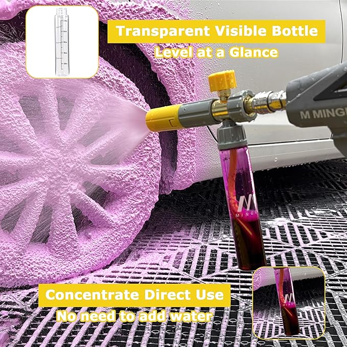 M MINGLE Concentrate Foam Cannon with Pressure Washer Gun, Ready-to-Use Mini Soap Cannon with 5 Nozzle Tips, 1/4" Quick Connect for Thick Sudsy Wash