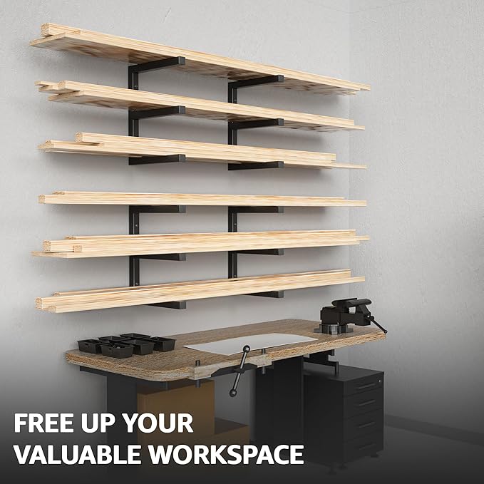 YYR Heavy Duty 6-Level Lumber Storage Rack - Orange & 32 Inch 8 Slots Power Tool Organizer Wall Mount