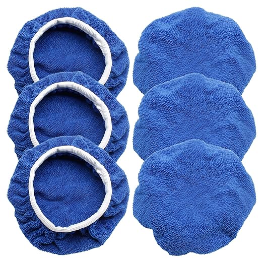 6 PCS Car Polishing Bonnet Buffing Pad Soft Microfiber Buffing Pad Cover for 7" - 8" Car Polisher, Blue