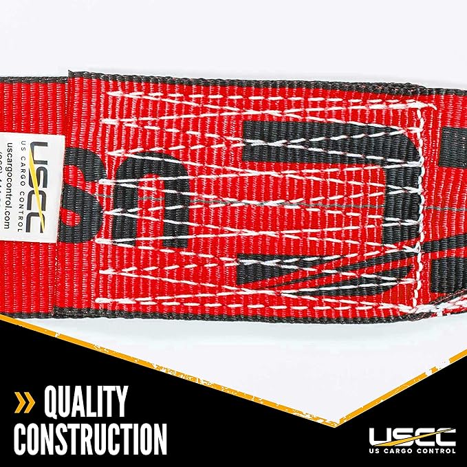 US Cargo Control Flat Hook Ratchet Straps 4 Inch x 30 Foot (2-Pack), 5,400 LBS Working Load Limit, Red 4 Inch Ratchet Straps Heavy Duty for Flatbed Trailers, Professional Flatbed Hauling