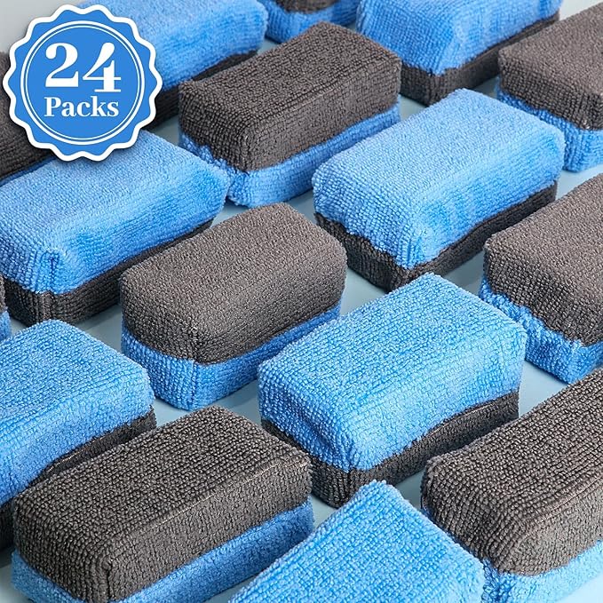 Mudder 24 Pcs 3.5 x 1.5 x 1.5 Inch Car Wax Applicator Pad Rectangular Microfiber Applicator Pads Sponge Ceramic Coating Applicator Car Foam Cleaning for Wax Applying Sealants Detailing Polishing
