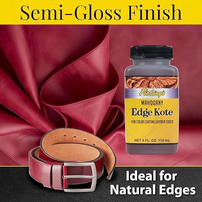 Fiebing's Edge Kote (4oz, Mahogany) - Leather Edge Paint for Shoes, Furniture, Purses, Couches, Belts - Flexible, Water Resistant, Semi Gloss Color Coating Leather Dye to Protect Natural Edges