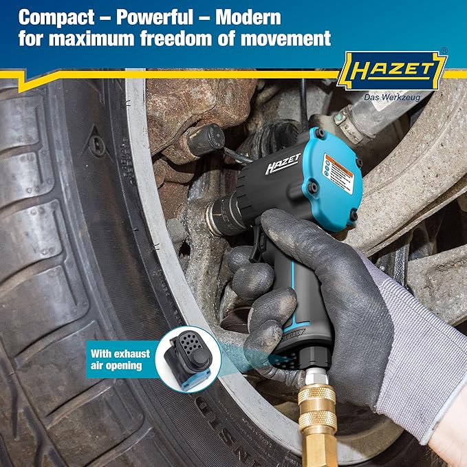HAZET Pneumatic Impact Wrench 9012M-1 I Extra Short 3.15 Inches, Max. Release Torque: 885ft-Lbs, Square 0.49 Inches (1/2 Inch), Operating Pressure: 90 psi I Compact Design