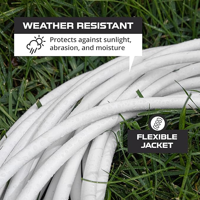 Iron Forge Cable Weatherproof 50 Ft Outdoor Extension Cord - 16/3 SJTW Heavy Duty White Extension Cord 3 Prong - 13 Amp Exterior Power Cable
