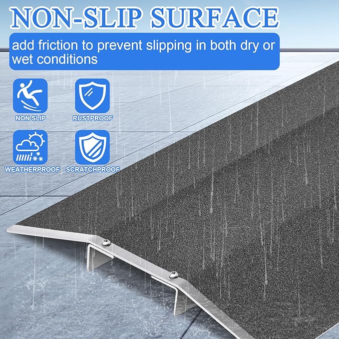 Yaocom Wheelchair Threshold Ramp 15.8 x 27.6 Inches Aluminum Alloy Bridge Ramp 600lbs with Detachable Supports Non Slip Safety Surface Door Ramps for Wheelchairs Stairs Vans Steps Doorway Driveways