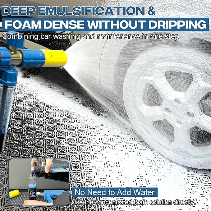 Pressure Washer Gun with Mini Foam Cannon, Dual Connector Accessory, Car Wash Foam Gun Kit - No-Dilution Foam Cannon Pro, 5 Power Washer Nozzle Tips & M22 Adapter, 1/4" Quick Connect