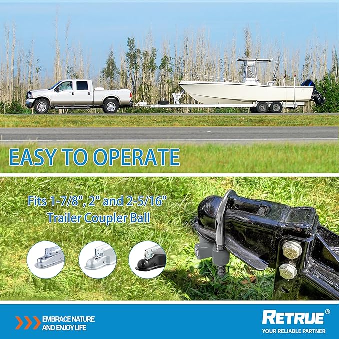RETRUE Universal Coupler Lock Trailer Locks Ball Hitch Trailer Hitch Lock Adjustable Security Heavy-Duty Steel Fits 1-7/8 Inch, 2 Inch, 2-5/16 Inch Couplers, Grey