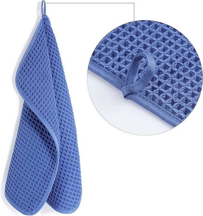POLYTE 430 GSM Microfiber Lint Free Washcloth Face Towel, 13 x 13 in, 4 Pack (Waffle Weave)