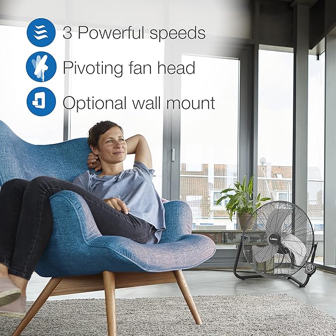 Lasko 20" Black High Velocity Wall Mount Fan with Pivoting Head - 3 Speeds, Remote Control, Ideal Wall Mount Fan or Floor Fan for Home, Garage, Attic, H20660