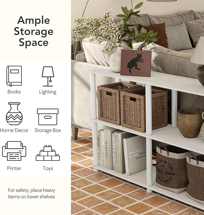 Homes: Inside + Out Apexa Modern 5-Tier Wide Shelving Units, Collectibles Display Shelves, Easy Assembly Standing Shelf, Home Storage Organizer for Living Room, Bedroom, Office, White
